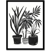 Artery8 Plant Lover Houseplant Pots Black Watercolour Framed Art Print | Size: A4