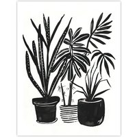 Artery8 Plant Lover Houseplant Pots Black Watercolour Wall Art Print | Size: W18" x H24"