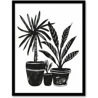 Artery8 Plant Lover Black White Houseplants Watercolour Framed Art Print | Size: A4