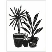 Artery8 Plant Lover Black White Houseplants Watercolour Wall Art Print | Size: W24" x H32"