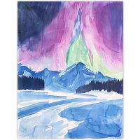 Artery8 Abstract Northern Lights Aurora Borealis in Winter Wall Art Print in Blue | Size: W12" x H16"