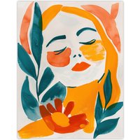 Artery8 Abstract Floral Female Portrait Orange Teal Boho Wall Art Print | Size: W24" x H32"