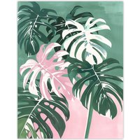 Artery8 Plant Lover Monstera Leaves Green Pink Botanical Wall Art Print | Size: W24" x H32"