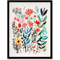 Artery8 Spring Wildflowers Bright Abstract Watercolour Framed Art Print | Size: W12" x H16"