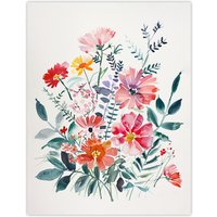 Artery8 Boho Spring Flower Bouquet Pastel Watercolour Wall Art Print | Size: W18" x H24"