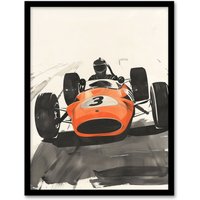 Artery8 Vintage Race Car Driver Racing Sport Watercolour Framed Art Print in Orange | Size: A4