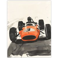 Artery8 Vintage Race Car Driver Racing Sport Watercolour Wall Art Print in Orange | Size: W12" x H16"