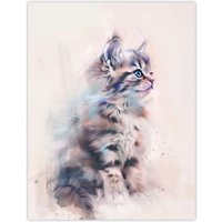 Artery8 Cat Lover Cute Fluffy Ragdoll Kitten Watercolour Wall Art Print in Grey | Size: W12" x H16"
