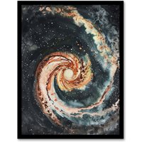 Artery8 Space Whirlpool Spiral Galaxy M51 Watercolour Framed Art Print in Grey | Size: A4