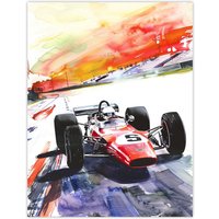 Artery8 Motor Speedway Race Retro Sport Car Watercolour Wall Art Print in Red | Size: W24" x H32"