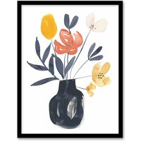 Artery8 Boho Abstract Watercolour Flower Bouquet in Vase Framed Art Print | Size: A4