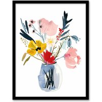 Artery8 Spring Wildflower Bouquet in Vase Watercolour Framed Art Print | Size: W12" x H16"