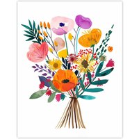 Artery8 Colourful Floral Bouquet Abstract Watercolour Wall Art Print | Size: W18" x H24"
