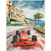 Artery8 Vintage Motor Sport Monaco Car Race Painting Wall Art Print | Size: W12" x H16"
