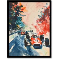 Artery8 Vintage Motor Sport Car Racing Abstract Framed Art Print in Red | Size: W12" x H16"