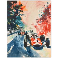 Artery8 Vintage Motor Sport Car Racing Abstract Wall Art Print in Red | Size: W12" x H16"