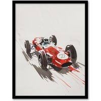 Artery8 Vintage Automobile Race Car Sport Watercolour Framed Art Print in Red | Size: A4