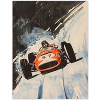 Artery8 Vintage Automobile Racing Watercolour Wall Art Print in Grey | Size: W18" x H24"