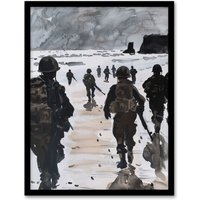 Artery8 D Day Landing Normandy Beach WWII War Soldiers Framed Art Print in Grey | Size: W12" x H16"
