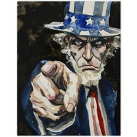 Artery8 War WWII USA Uncle Sam Want You Sinister Dark Wall Art Print in Blue | Size: W24" x H32"