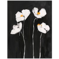Artery8 White Poppy Flowers on Black Bold Floral Painting Wall Art Print | Size: W12" x H16"