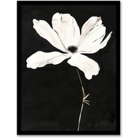 Artery8 White Flower Bloom Black Background Watercolour Framed Art Print | Size: A4