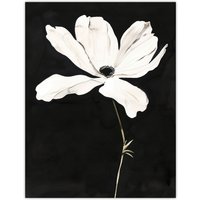 Artery8 White Flower Bloom Black Background Watercolour Wall Art Print | Size: W24" x H32"