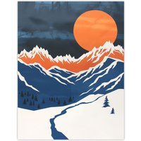 Artery8 Rocky Mountains Winter Landscape Modern Abstract Wall Art Print in Orange | Size: W18" x H24"