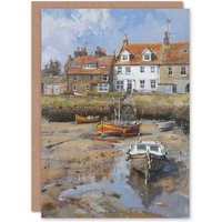 Artery8 Alnmouth Village Cottages & Boats Oil Painting Birthday Card