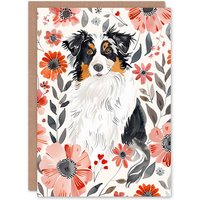 Artery8 Australian Shepherd Dog Lover Floral Rustic Birthday Card