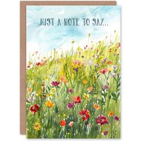 Artery8 Women's Wildflower Meadow Watercolour Just A Note To Say Thank You Card in Green