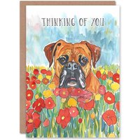 Artery8 Women's Thinking Of You Pet Boxer Flower Field Dog Lover Birthday Card