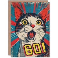 Artery8 Surprise Retro Style Sixty 60 Year Old Cat Lover Birthday Card