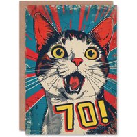 Artery8 Surprise Retro Style Seventy 70 Year Old Cat Lover Birthday Card