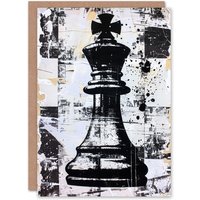 Artery8 King Chess Piece Checkerboard Street Art Birthday Card in Black