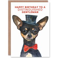 Artery8 Distinguished Gentleman Top Hat Chihuahua Dog Birthday Card in Black