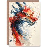 Artery8 Horned Chinese Dragon Fantasy Concept Painting Birthday Card