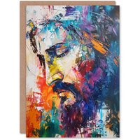 Artery8 Jesus Christ Colourful Abstract Portrait Painting Birthday Card