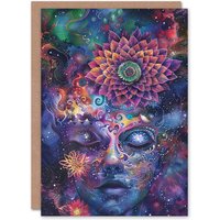 Artery8 Esoteric Universe Psychedelic Cosmic Portrait Birthday Card in Purple