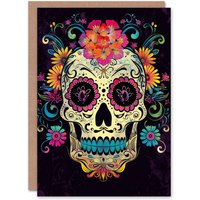 Artery8 Sugar Skull Day Of The Dead Colourful Design Birthday Card