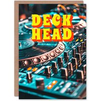 Artery8 Men's Deck Head DJ Console Vinyl Record Mixing Funny Birthday Card in Blue