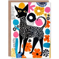 Artery8 Pet with Flowers Dog Lover Abstract Folk Art Birthday Card