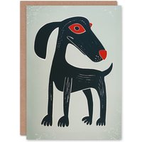 Artery8 Strange Puppy Dog Lover Quirky Animal Block Print Birthday Card in Black