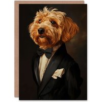 Artery8 Dog Lover Maltese Poodle in Bow Tie Dinner Jacket Birthday Card in Black