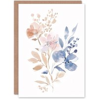 Artery8 Women's Elegant Pink Tan Blue Wildflowers Watercolour Thank You Card