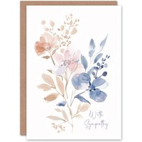 Artery8 Elegant Pink Tan Blue Flower Bouquet Watercolour Sympathy Card