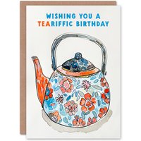Artery8 Women's Wishing Terrific Day Tea Pun Floral Teapot Birthday Card
