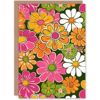 Artery8 Women's Flower Power Hippy Retro Daisies Floral Pattern Birthday Card
