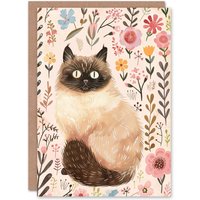 Artery8 Women's Cute Himalayan Cat Lover Pink Floral Pet Portrait Birthday Card in Beige