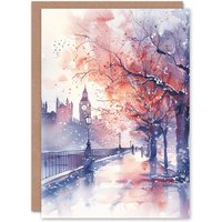 Artery8 Big Ben Street View London Winter Watercolour Birthday Card